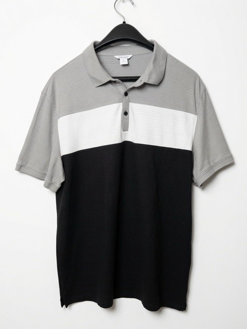 Calvin Klein Men's Grey White Black Colorblock Polo Shirt Size Large